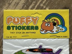 2 NOS Vintage Taiwan Cartoon Battle Space Robot Puffy Stickers