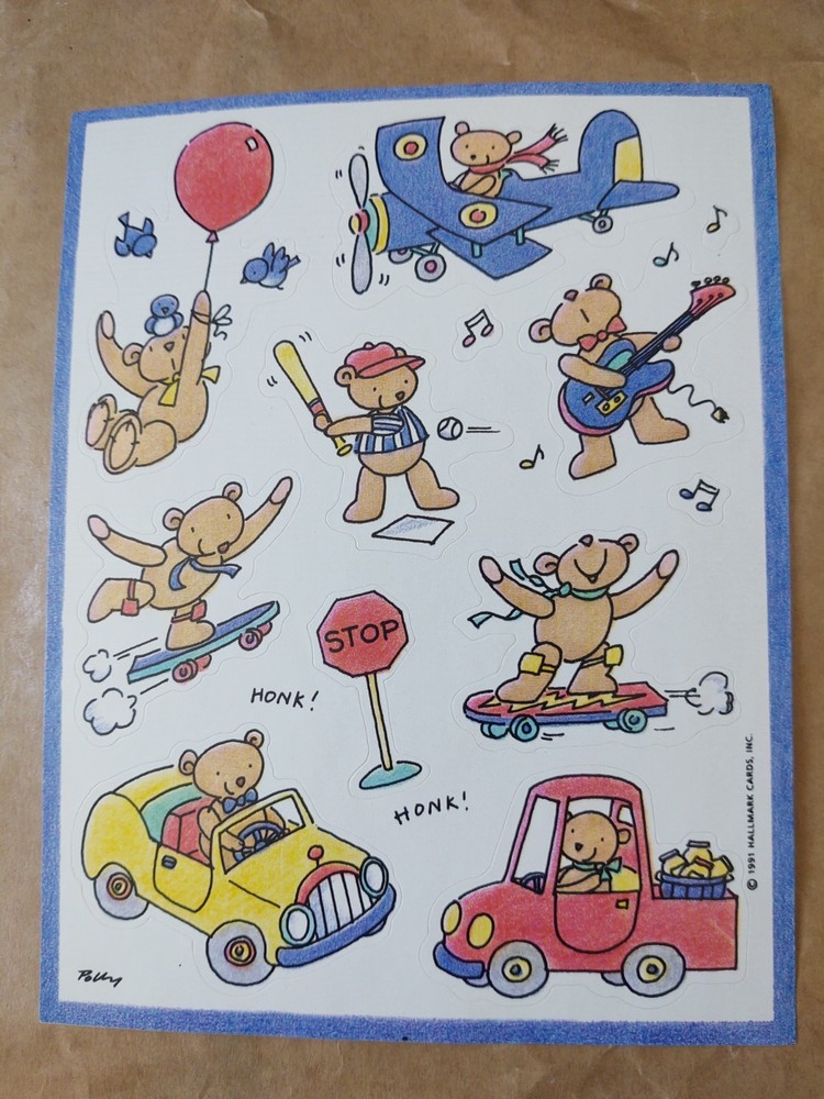 1991 Vintage Hallmark Sticker Sheet – Polly Teddy Bears
