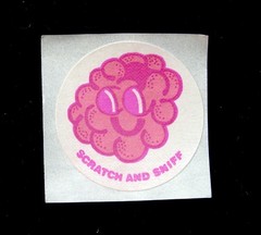 VINTAGE CTP 1977 MATTE SCRATCH & SNIFF STICKER *RASBERRY*