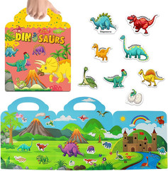 Reusable Sticker Books for Kids, Travel Removable Toddler Dinosaur Sticker Books