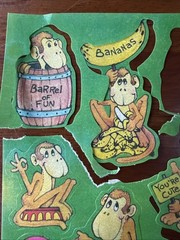 🐵 Vintage Monkey Novelty Sticker Sheet 1980s Partial No. 04-104 Cute Animals