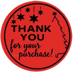 Christmas Thank You Stickers 2” Round Green Tree Design Small Business