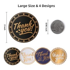 Thank You Stickers 2 inch Round, 500pcs Waterproof Thank You Stickers Gold Foil