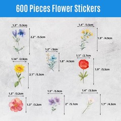 600Pcs Natural Flower Stickers,Self-Adhesive PVC Vintage Flower Stickers for Scr
