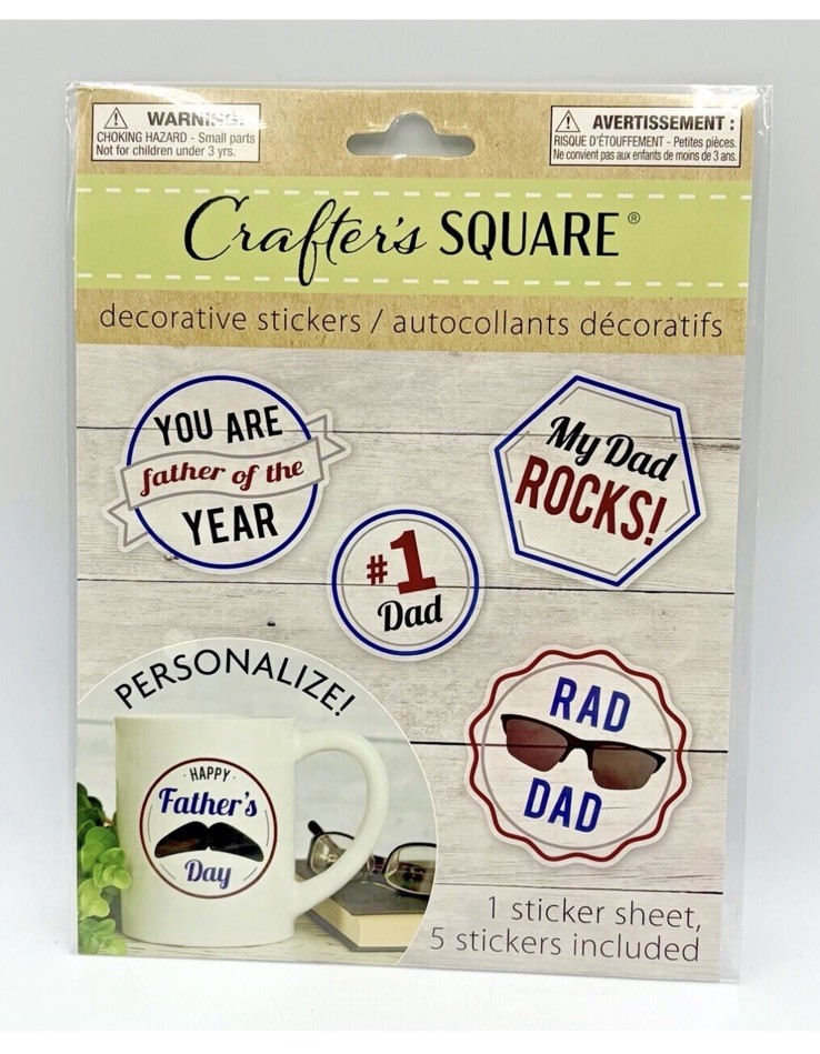 Crafter’s Square Father’s Day Stickers 5pc – #1 Dad, Rad Dad, Paper Craft Decals