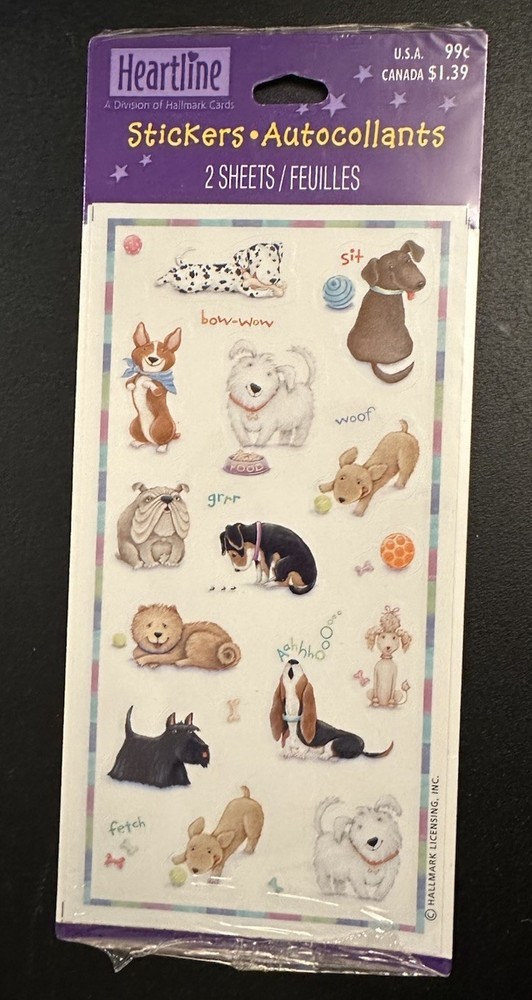 Vintage Heartline Hallmark Puppy Dog Stickers Party Favors Made In USA New