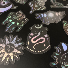 10 Pack Mix Holographic Laser Silver Transparent Stickers Waterproof Sun Moon