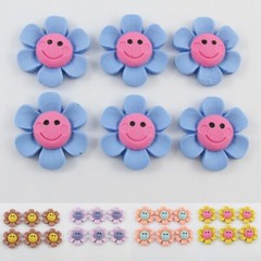 6pcs DIY Resin Happy Daisy Cabochon 26x24mm Flat Back Hair Clips etc Pick Colour
