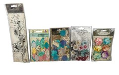 5 Pkg Lot Prima Marketing Paper Fabric Flower Embellishments Scrapbooking Crafts