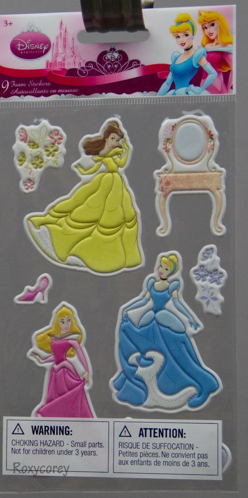 Disney Princess Cinderella Aurora Belle 9 piece Scrapbook Foam Stickers NIP