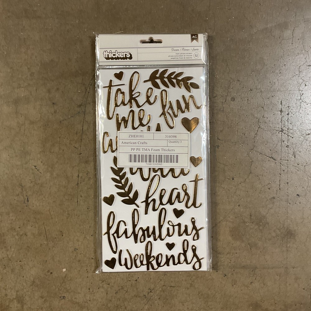 American Crafts Thickers Foam Phrase Stickers, Gold Dream – 3 Pack