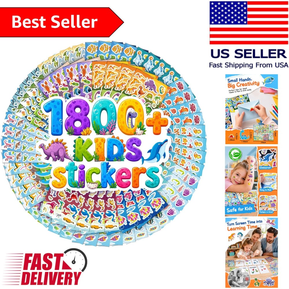 Delightful Waterproof Stickers Set – 1800+ Dinosaurs & Ocean Animals for Kids