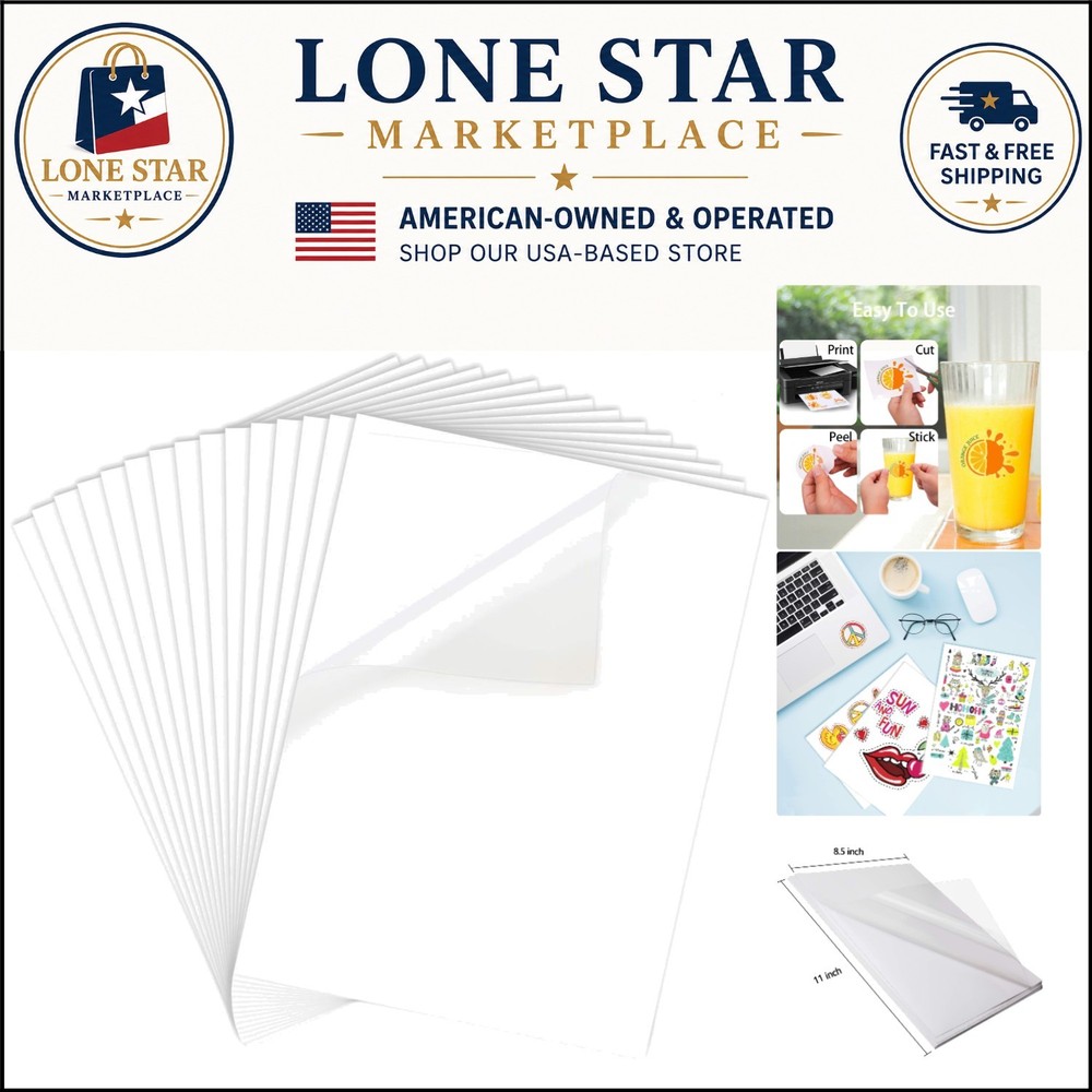 Translucent Waterproof Vinyl Sticker Paper – 15 Sheets 8.5 x 11 – Quick Dry