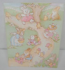 Vintage Gibson Easter Sticker Sheet Anthropomorphic Bunnies Chicks Pastel 80s
