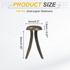 120Pcs Brads Paper Fasteners, 9×5 mm Metal Round Head Split Pins, Bronze