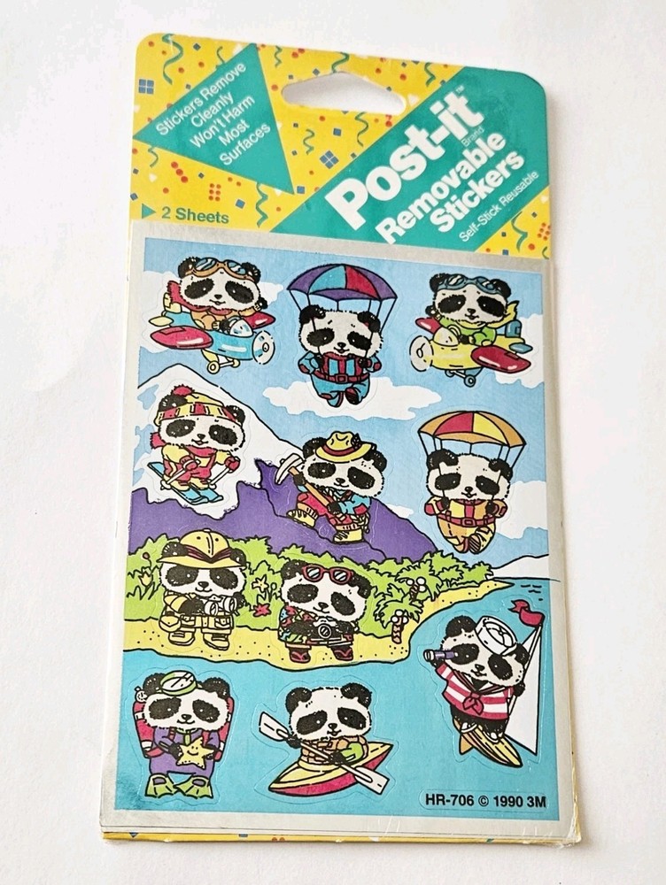 Vtg 3M Stickers NIP Foil Adventure Panda Bear HTF 1990 HR-706 Post- It Removable