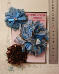 TEAL BLUE & BROWN Fabric Lace Organza Mix – 3 Floral Flower Pk 70-95mm NJC V4 C