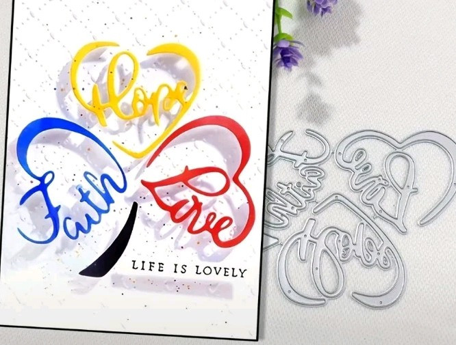 Cursive Words Die Cut 3 Piece Set Faith Hope Love Religious Inspirational Paper