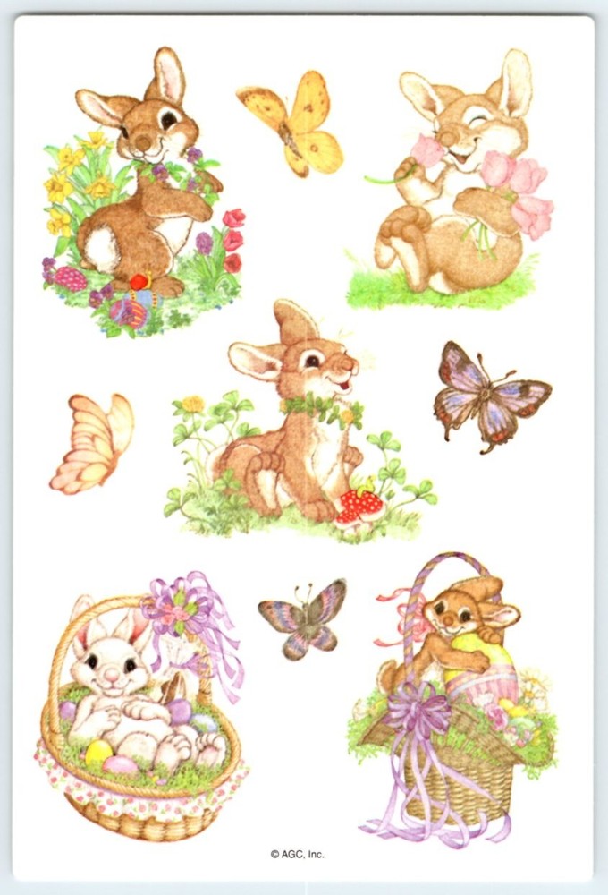 FUN CUTE BUNNY RABBITS 1 Sticker Sheet Scrapbooking American Greetings 90’s SD4