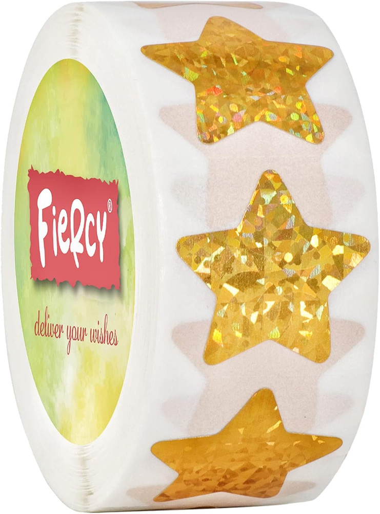 1 Inch Gold Star Stickers with Glitter Holographic Pattern, 500 Pcs Sparkling Se