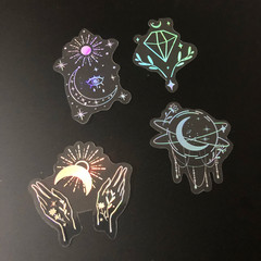 10 Pack Mix Holographic Laser Silver Transparent Stickers Waterproof Sun Moon