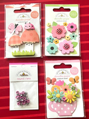 #D183 LADYBUG MUSHROOMS FLOWERS BRADS CUP OF FLOWER DOODLE-POPS 3D STICKERS