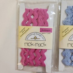 NEW Lot 7 Pkgs Doodlebug Design Ribbon Rick-Rack Stitched Grosgrain Pink Blue -B