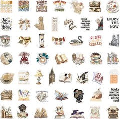 50PCS Vintage Reading Book Stickers Waterproof PET Scrapbook Journal Decals
