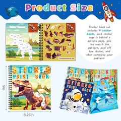homicozy 3PCS Sticker Paint Books for Kids Ages 4-10,Dinosaur Astronaut Ocean…