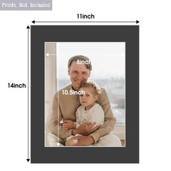 11×14 Picture Mat Black Acid Free for 8.5×11 Photos – Bevel Cut 8×10.5 Opening