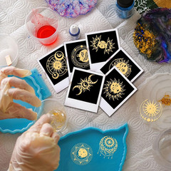 9Pcs 1.6X1.6 Inch Sun and Moon Metal Stickers Star Leaf Self Adhesive Gold Stick