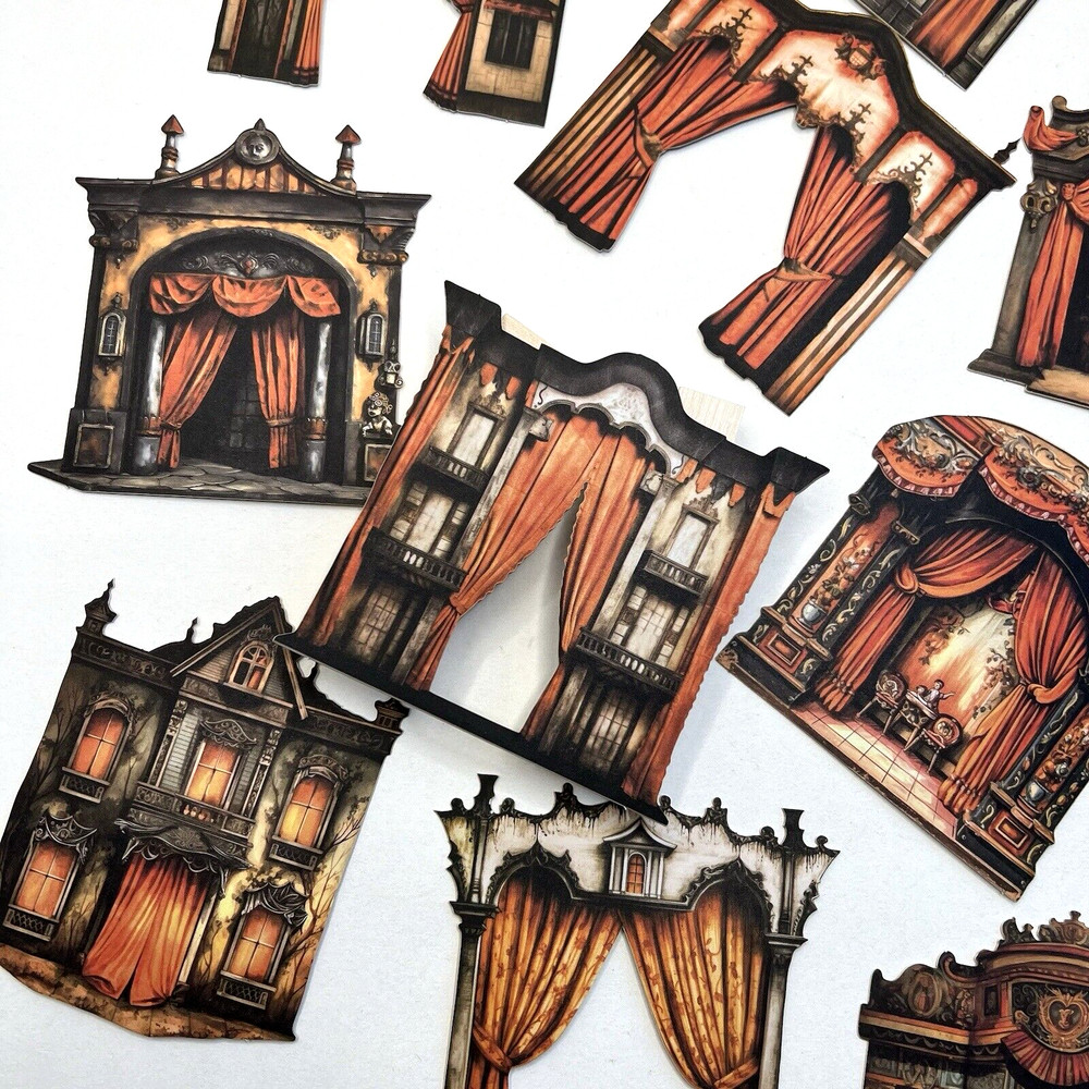 Halloween Stage Curtain Die Cut Shapes Orange Black Collage Junk Journals