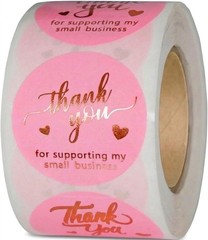 Self-Adhesive 1.5 Inch Pink & Rose Gold Thank You Stickers for Small Business