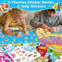6Pack Reusable Sticker Books for Toddlers 1-3 2-4, Jelly Sticker Books for Ki…