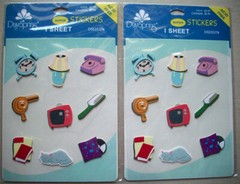 2 packages of household items stickers unopen telephone clock cat record