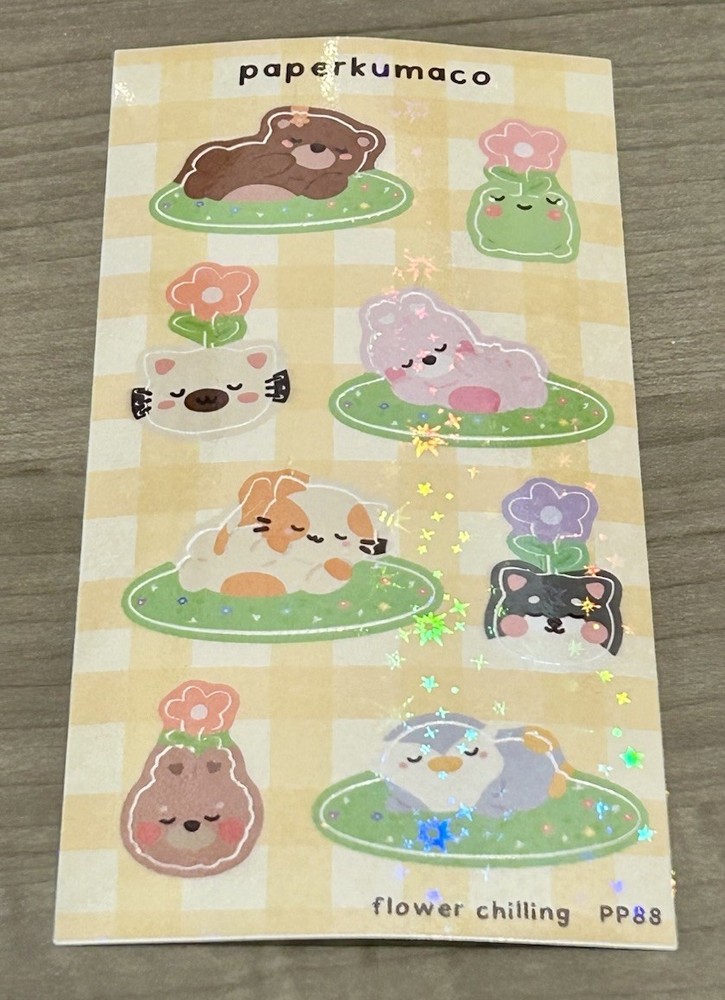 NEW PaperKumaCo “Flower Chilling” 🌼 Sticker Sheet Paper Kuma Co Stickers