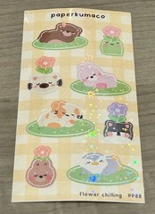 NEW PaperKumaCo “Flower Chilling” 🌼 Sticker Sheet Paper Kuma Co Stickers