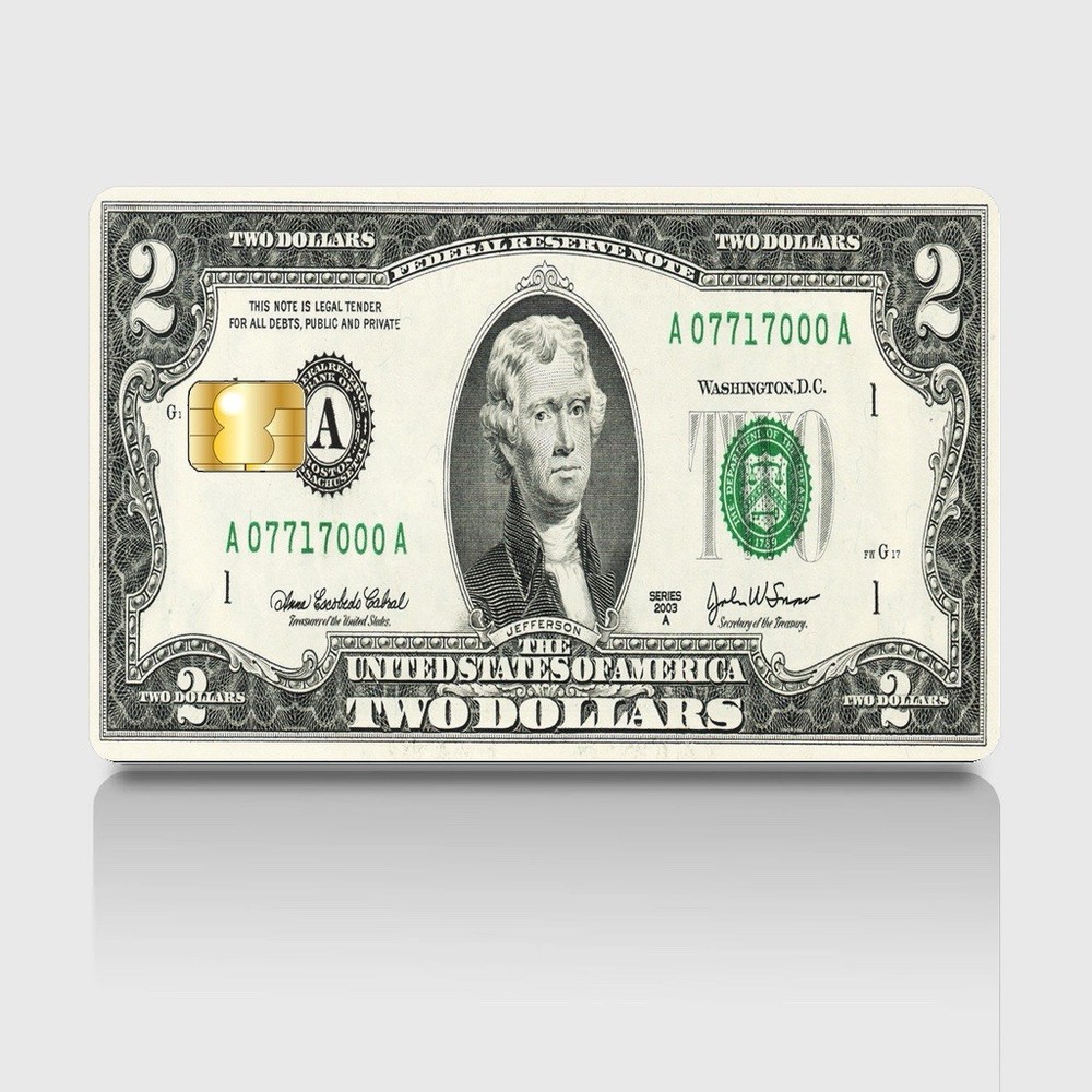 $2 dollar Debit Credit Card Vinyl Sticker Decal Money Bank Cash Cover glossy