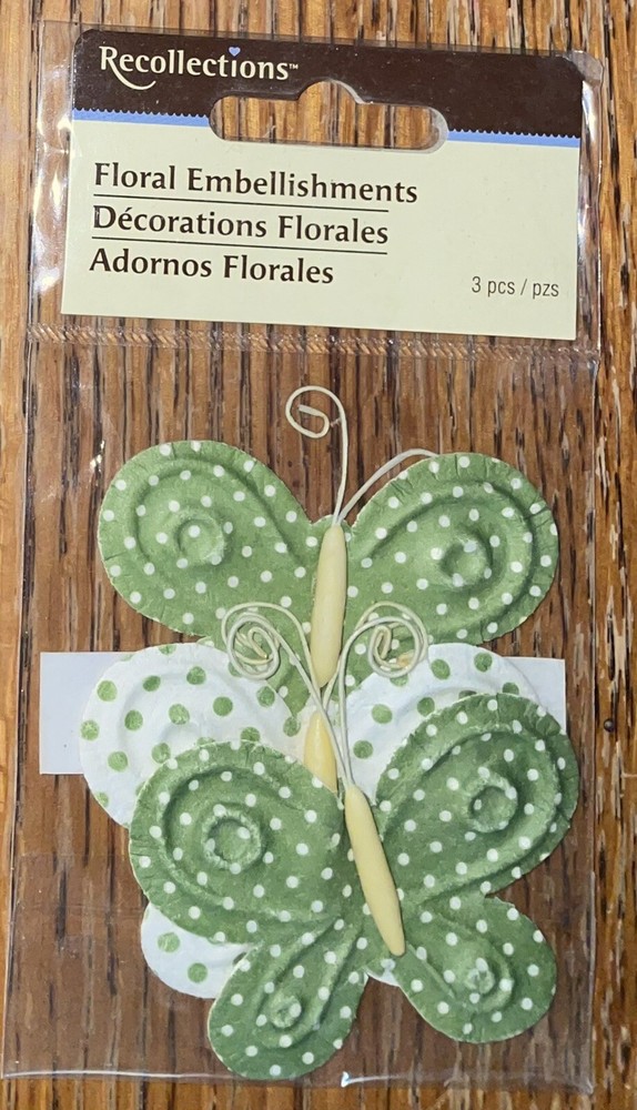 Recollections Green White Polkadot Butterfly Butterflies Floral Scrapbook Embell