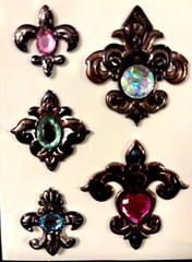 Crafter’s Square, Gems Stickers, Fleur De Lis, blue, green pink, clear, 5pc.