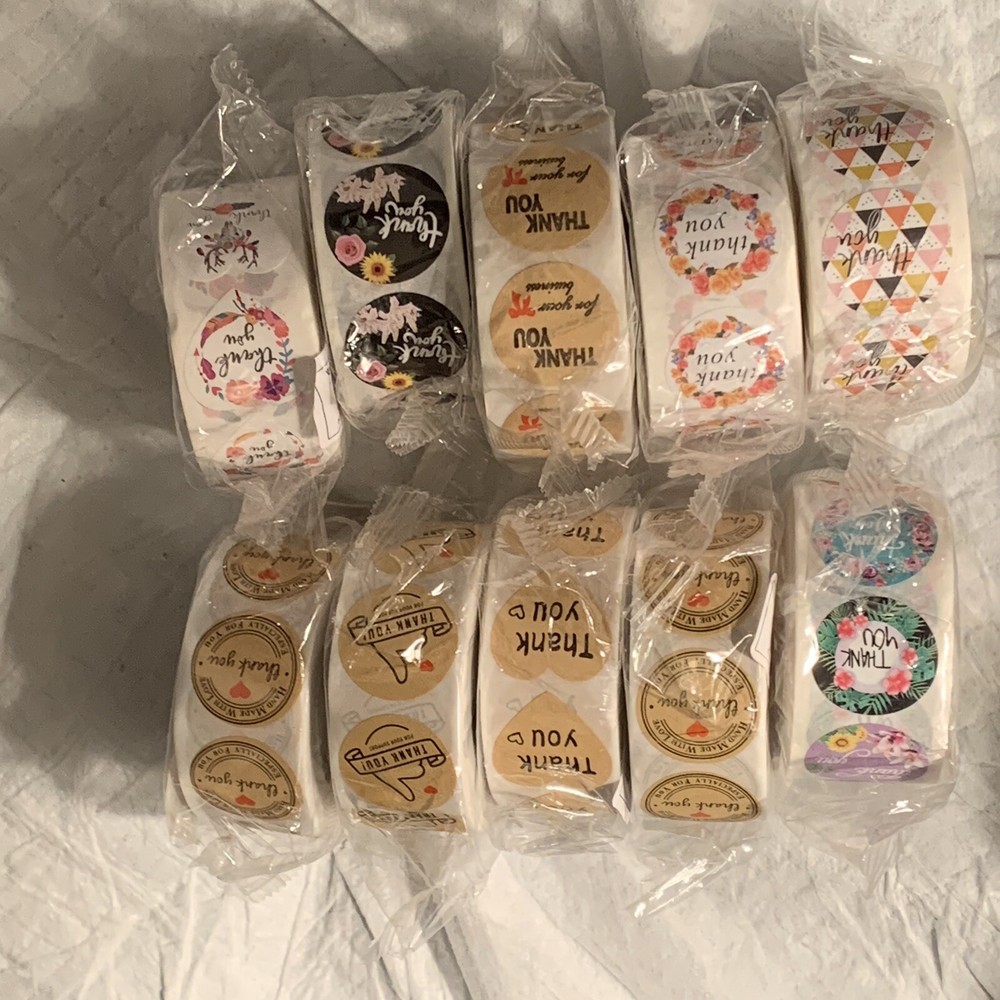 Lot Of(2)=1000 Thank You Stickers Self-adhesive 20+Designs To Choose From Sealed