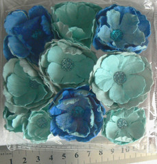 Handcrafted Paper Blooms TEAL Blue Mix 9 Mixed Paper Roses – 30 – 45mm – KSCRFT