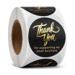 500 Thank You for Supporting My Business Stickers – 1.5 Inch Black & Gold Labels