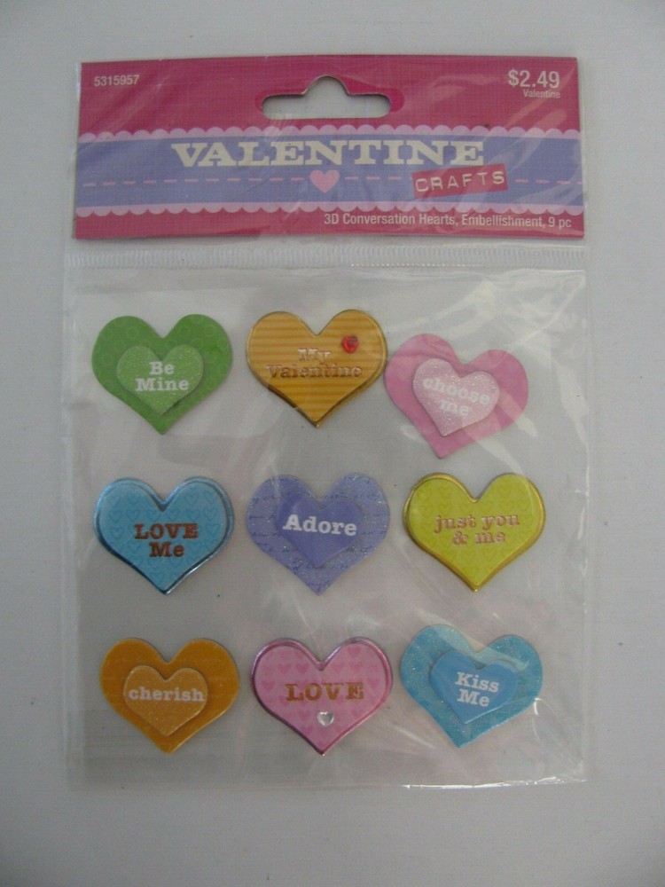 Hobby Lobby CONVERSATION HEARTS 3D Embellishments 9 Pieces NIP