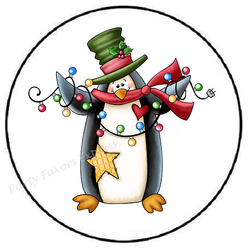 PENGUIN CHRISTMAS LIGHTS ENVELOPE SEALS LABELS STICKERS PARTY FAVORS