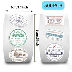 Cute Passport Stamp Series Roll Stickers (500 Pcs/Roll) – PVC Decorative Decals