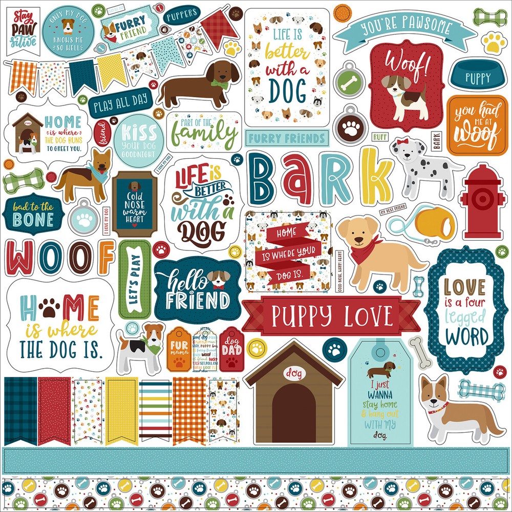 (1) 12×12 Sheet of Echo Park MY DOG Scrapbook Element Stickers