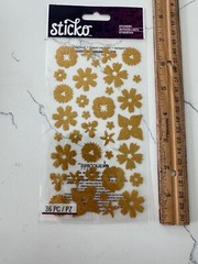 Sticko Autocollant 36 PC Gold Glitter Flowers Various Sizes Scrapbooking Cards