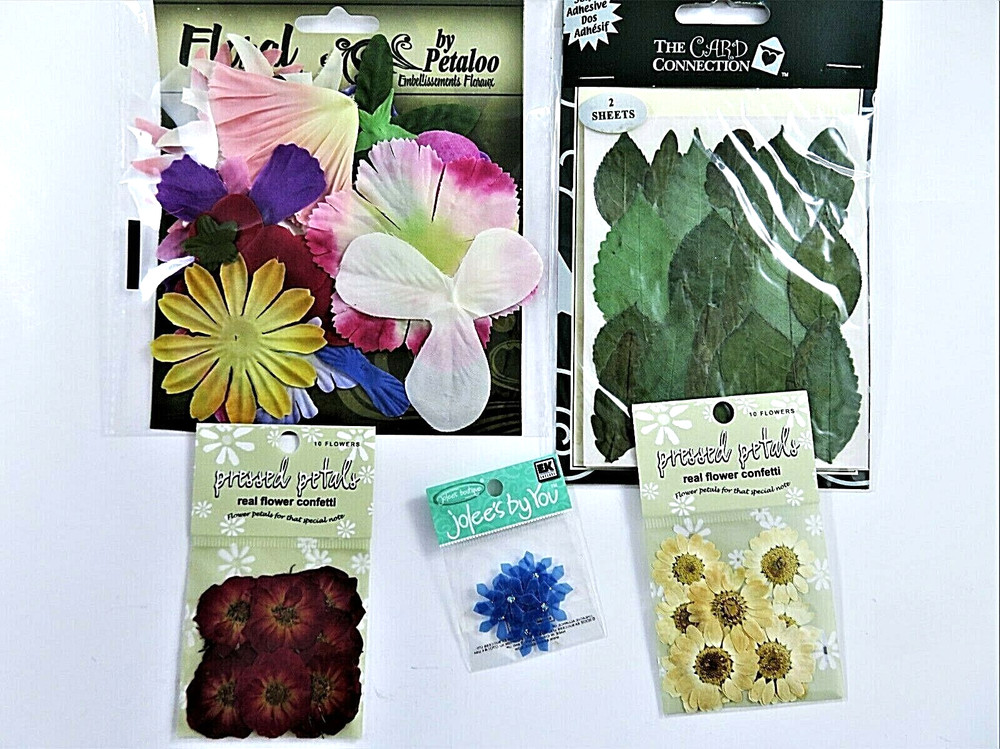 Mixed Lot Cardmaking Scrapbooking Flower Petals Leaves Real & Artificial Crafts