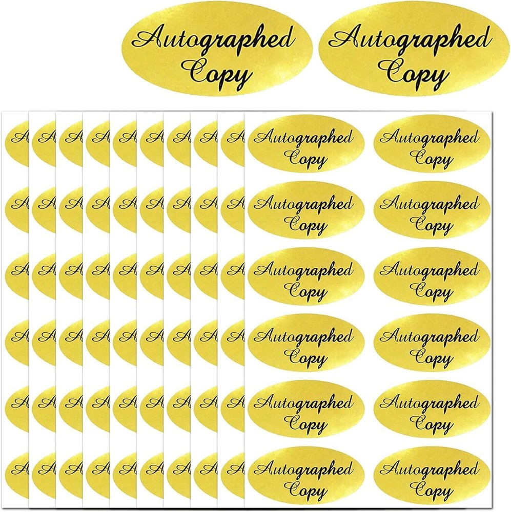 1008 PCS Autographed Copy Stickers – 1 x 2 Inch Oval Gold Foil Labels Gold